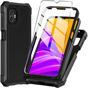 for Samsung Galaxy Xcover 6 Pro Phone Case with Tempered Glass Screen Protector,Slim Soft Silicone Full-Body Protective Case for Galaxy Xcover 6 Pro (Blue)