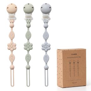 Pacifier Clips for Baby Silicone Pacifier Holder Clips for Boys Girls One Piece Baby Binky Clips YIVEKO Pacifier Clips Flower 3Pcs-Ivory+Sage+Brown
