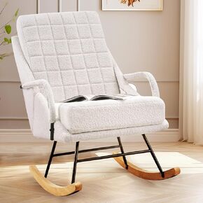VECELO Rocking Chair Nursery, Leather Glider Rocker with High Backrest, Upholstered for Living Room, Bedroom, Balcony, Brown
