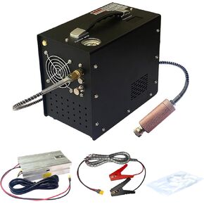 4500Psi Pcp Air Compressor Water-Oil Filter,Auto Stop,Oil/Water Free,Unique Vertical+Wire Spool Portable Design,Powered by Car 12V DC or Home 110V AC for Paintball/Scuba Tank (NG001)