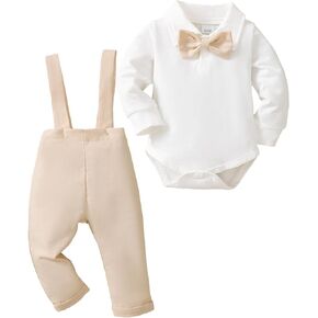 Newborn Baby Boy Clothes Gentleman Wedding Suit Infant Outfits Formal Dress Shirt+Bowtie+Suspender Pants
