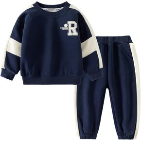 Toddler Boy Fall Winter Outfit Boys Color Block Clothes Kids Sweatshirt + Jogger Pants Clothing Set Sizes (2T-7)