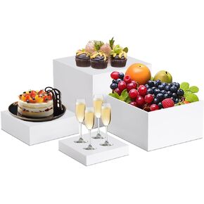 Zsdios Buffet Risers, 4PCS Acrylic Risers for Display Catering Dessert Collectibles Jewelry Figures Show, White Cube Display Nesting Riser with Hollow Bottoms 8"x7"x6"x5… (white)