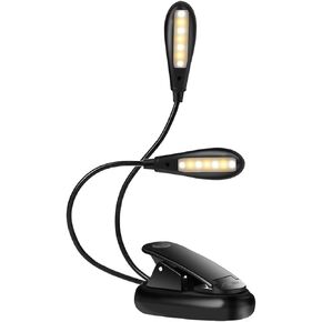 Reading Light, Clip on Book Light, 14 LED Lights 3 Brightness Goose Neck Reading Lamp USB Rechargeable Flexible Clip Eyecare Book Light Desk Lamps for Reading, Study