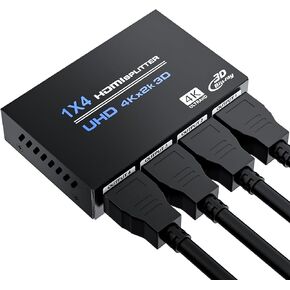 HDMI Splitter 1 in 2 Out 4K, 1x2 Powered HDMI Multi-Port Adapter for Dual Monitor, Support 4K UltraHD 3D HDR, Duplicate/Mirror Screens, Ideal for Xbox Ps5 Ps4 Ps3 Fire Stick Blu-Ray Player HDTV in Saudi Arabia