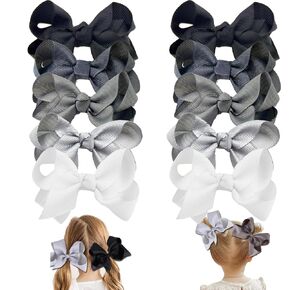 Hair Bows for Girls 10PCS Girls Toddler bows Clips Black Grosgrain Ribbon Alligator Clips Kids Hair Accessories