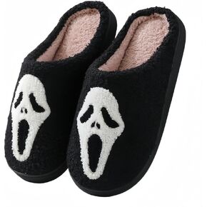 Ghost Face Slippers for Women Men,Retro Soft Cozy Comfy Plush Lightweight halloween Slippers Slip-on Indoor Outdoor Slippers,Slip on Anti-Skid Sole,Christmas Slippers House Shoes