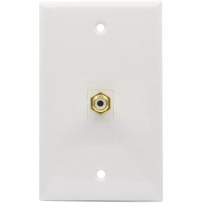 1 Port RCA Wall Plate Female to Female - Single Gang Subwoofer/Audio Cover Plate in White
