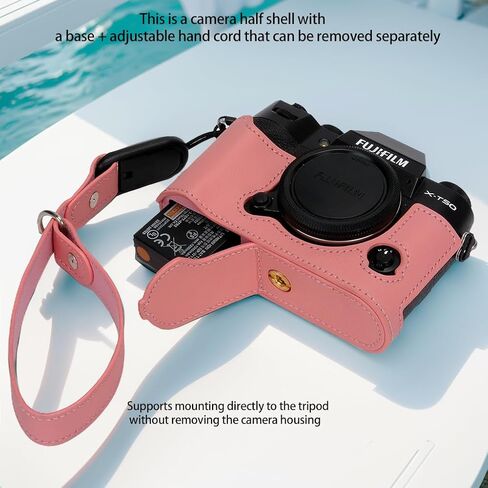 Bowan X-T50 Camera Case, Handmade Genuine Real Leather Half Camera Case Bag Cover for Fujifilm X-T50 Camera Bottom Opening Version + Hand Strap (Pink) in Kuwait