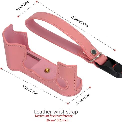 Bowan X-T50 Camera Case, Handmade Genuine Real Leather Half Camera Case Bag Cover for Fujifilm X-T50 Camera Bottom Opening Version + Hand Strap (Pink) in Kuwait