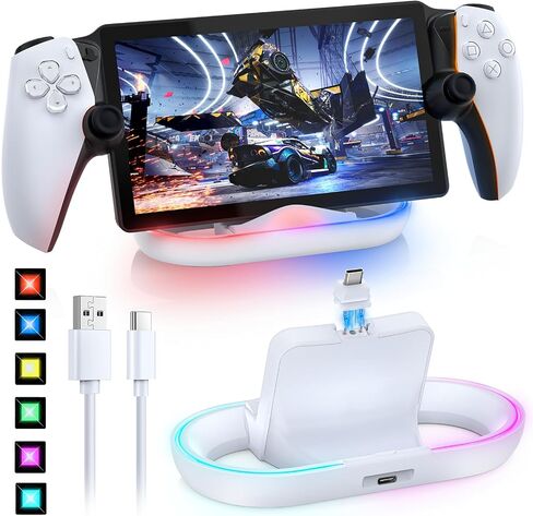 حامل شحن FASTSNAIL لبوابة PS متوافق مع غطاء صلب/ناعم، محطة شحن RGB لحافظة حماية من مادة TPU/EVA/السيليكون عند الشحن، حامل شحن لبوابة PlayStation 5 (أسود) in Kuwait