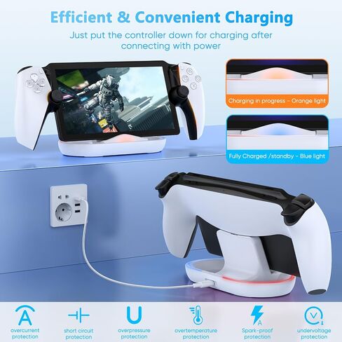حامل شحن FASTSNAIL لبوابة PS متوافق مع غطاء صلب/ناعم، محطة شحن RGB لحافظة حماية من مادة TPU/EVA/السيليكون عند الشحن، حامل شحن لبوابة PlayStation 5 (أسود) in Kuwait