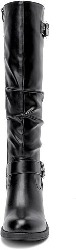 SelenePair Women's Knee High Boots Fashion Round Toe Buckle Strap Slouchy Mid Chunky Block Heel Boot in Saudi Arabia