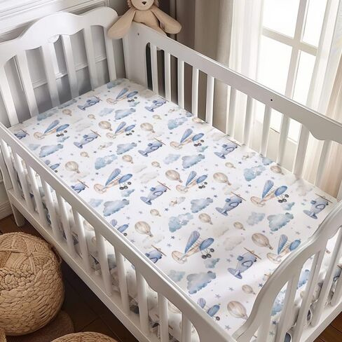 Plane Clouds Crib Sheets, Plane Hot Air Balloon Baby Fitted Crib Sheet for Standard Crib and Toddler Mattress, Unisex Plane Mattress Sheet for Baby Boys Girls, Plane Print Baby Sheet for Crib-28 * 52 in Saudi Arabia