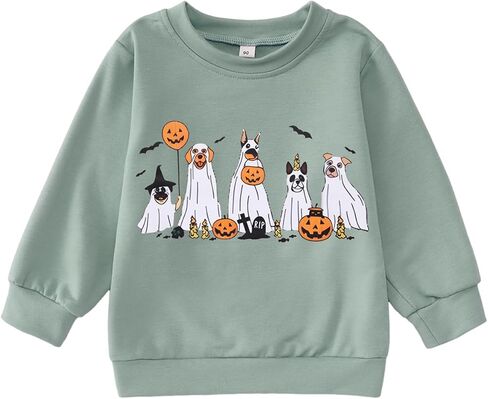 Toddler Girl Halloween Ghost Dog Sweatshirt Kid Spooky Season Doggy Ghosts Pullover Crewneck Long Sleeve Shirt Tops in Kuwait