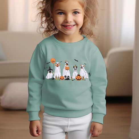 Toddler Girl Halloween Ghost Dog Sweatshirt Kid Spooky Season Doggy Ghosts Pullover Crewneck Long Sleeve Shirt Tops in Kuwait