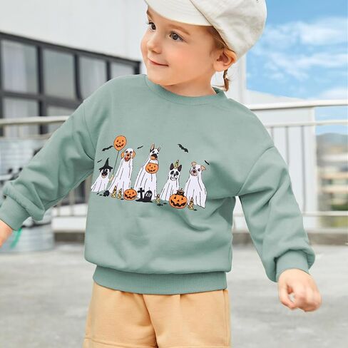 Toddler Girl Halloween Ghost Dog Sweatshirt Kid Spooky Season Doggy Ghosts Pullover Crewneck Long Sleeve Shirt Tops in Kuwait