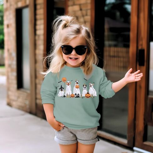 Toddler Girl Halloween Ghost Dog Sweatshirt Kid Spooky Season Doggy Ghosts Pullover Crewneck Long Sleeve Shirt Tops in Kuwait