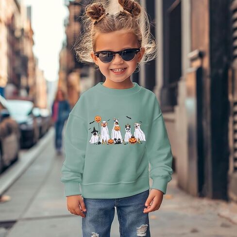 Toddler Girl Halloween Ghost Dog Sweatshirt Kid Spooky Season Doggy Ghosts Pullover Crewneck Long Sleeve Shirt Tops in Kuwait