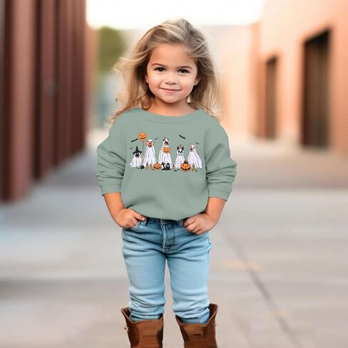 Toddler Girl Halloween Ghost Dog Sweatshirt Kid Spooky Season Doggy Ghosts Pullover Crewneck Long Sleeve Shirt Tops in Kuwait