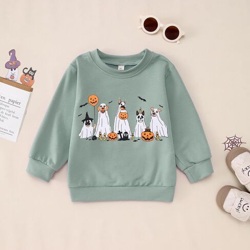 Toddler Girl Halloween Ghost Dog Sweatshirt Kid Spooky Season Doggy Ghosts Pullover Crewneck Long Sleeve Shirt Tops in Kuwait