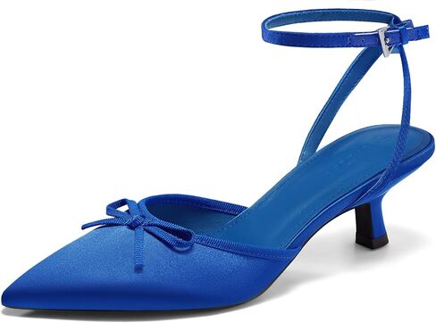Coutgo Womens Kitten Low Heels Bow Tie Closed Pointed Toe Ankle Strap Pumps Party Wedding Dress Shoes in Saudi Arabia