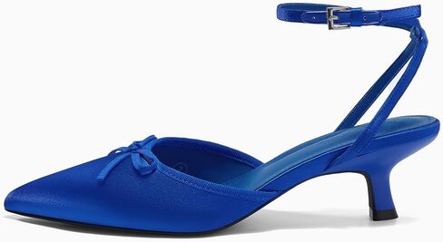 Coutgo Womens Kitten Low Heels Bow Tie Closed Pointed Toe Ankle Strap Pumps Party Wedding Dress Shoes in Saudi Arabia
