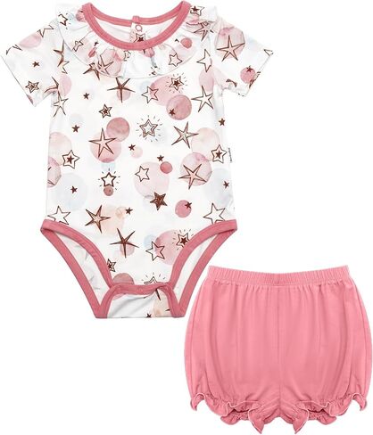 Baby Girls Clothes Set Ruffle Knit Bodysuit with Shorts Toddler Girl Viscose from Bamboo Clothing in Kuwait
