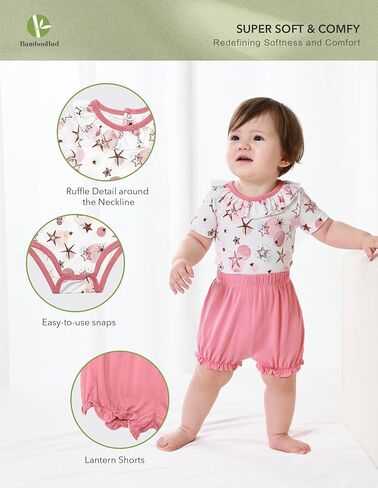Baby Girls Clothes Set Ruffle Knit Bodysuit with Shorts Toddler Girl Viscose from Bamboo Clothing in Kuwait
