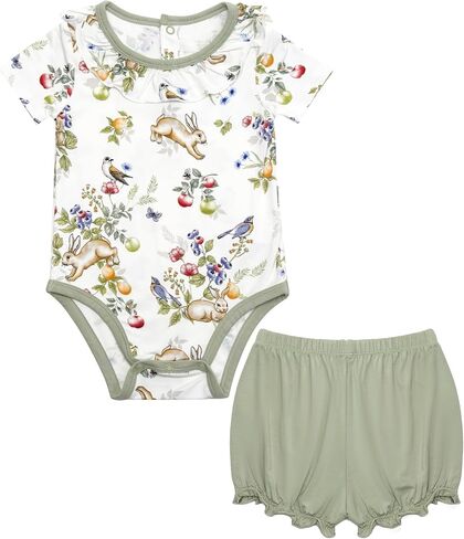 Baby Girls Clothes Set Ruffle Knit Bodysuit with Shorts Toddler Girl Viscose from Bamboo Clothing in Kuwait