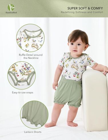 Baby Girls Clothes Set Ruffle Knit Bodysuit with Shorts Toddler Girl Viscose from Bamboo Clothing in Kuwait