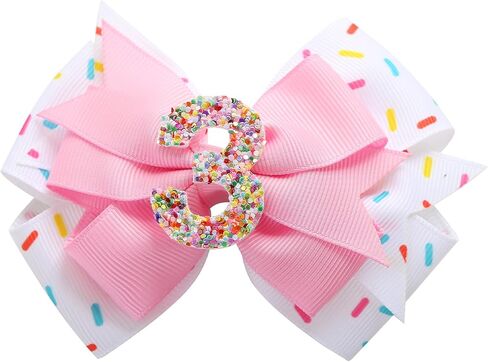 Birthday Hair Bow for Baby Girls 1 2 3 4 5 6 Years Sprinkle Decorations Confetti Ice Cream Party Pink Hair Accessories for 2nd Birthday in Kuwait