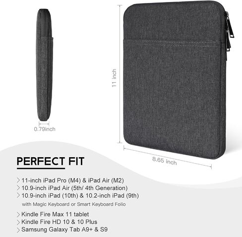 10 inch Tablet Sleeve Case for 11-in iPad Pro M4, iPad Air M4 M3 M2, A16 | Compatible with 10.2" 10.9" 10.5 inch 2026 iPad Pro/ Air, Fire Max 11/Kindle Fire HD 10, Galaxy Tab A9+, Fit Magic Keyboard in Kuwait