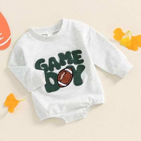 FIOMVA Baby Football Outfits Girl Boy Embroidered Football Sweatshirt Romper Long Sleeve Bubble Romper Fall Sweater Onesie in Saudi Arabia
