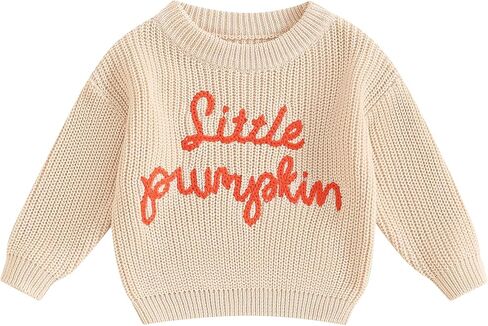 Toddler Baby Boy Girl Halloween Outfit Pumpkin/Ghost Embroidery Knit Sweater Oversized Cute Fall Winter Clothes in Kuwait