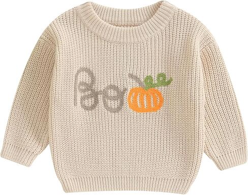 Toddler Baby Boy Girl Halloween Outfit Pumpkin/Ghost Embroidery Knit Sweater Oversized Cute Fall Winter Clothes in Kuwait