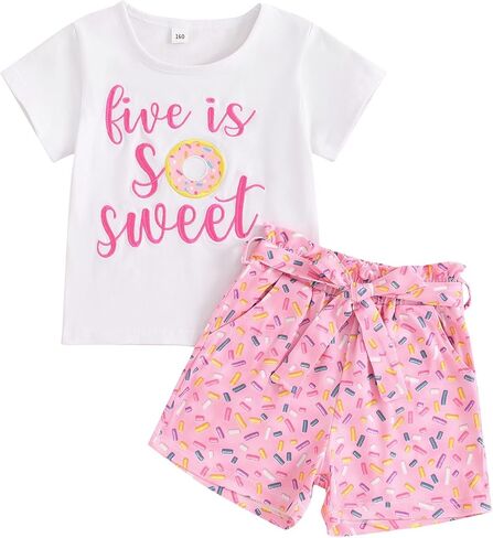 Omkzanbi طفل فتاة عيد ميلاد الزي 2nd/3rd/4th/5th الحلو دونات التطريز قمصان رش السراويل 2-5Y الهدايا كعكة سحق مجموعة in Kuwait