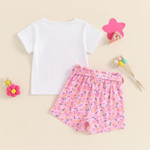 Omkzanbi طفل فتاة عيد ميلاد الزي 2nd/3rd/4th/5th الحلو دونات التطريز قمصان رش السراويل 2-5Y الهدايا كعكة سحق مجموعة in Kuwait