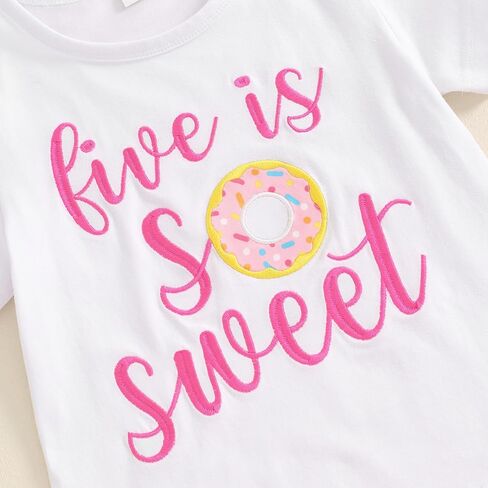 Omkzanbi طفل فتاة عيد ميلاد الزي 2nd/3rd/4th/5th الحلو دونات التطريز قمصان رش السراويل 2-5Y الهدايا كعكة سحق مجموعة in Kuwait