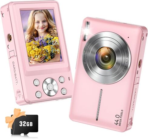 Digital Camera, 2024 Upgraded 1080P 44MP Digital Cameras for Kids, Digital Point and Shoot Camera with 16X Zoom, 32GB SD Card, Time Stamp, Compact Small Travel Camera for Boys Girls Teens, Black in Saudi Arabia