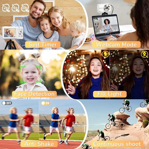 كاميرا رقمية، كاميرات رقمية 2024 بدقة 1080 بيكسل 44 ميجابكسل للأطفال، كاميرا رقمية للنقطة والتقاط مع تكبير 16X، بطاقة SD سعة 32 جيجابايت، ختم زمني، كاميرا سفر صغيرة مدمجة للأولاد والبنات والمراهقين، أسود in Kuwait