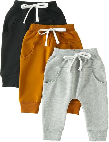 Toddler Baby Boys Girls Sweatpants 3 Pack Solid Color Elastic Waist Trousers Bottoms Casual Pants Multipacks Long Pants in Saudi Arabia