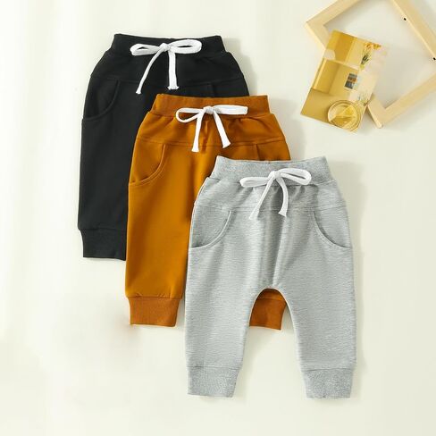 Toddler Baby Boys Girls Sweatpants 3 Pack Solid Color Elastic Waist Trousers Bottoms Casual Pants Multipacks Long Pants in Saudi Arabia