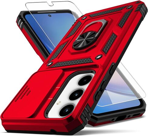for Galaxy A35 5G Phone Case,with Camera Lens Cover HD Screen Protector,[Military Grade] Ring Car Mount Kickstand Hybrid Hard PC Soft TPU Shockproof Protective Case for Samsung A35 5G, Black in Saudi Arabia