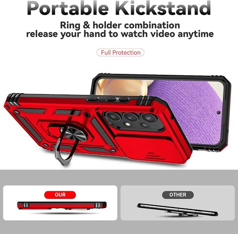for Galaxy A35 5G Phone Case,with Camera Lens Cover HD Screen Protector,[Military Grade] Ring Car Mount Kickstand Hybrid Hard PC Soft TPU Shockproof Protective Case for Samsung A35 5G, Black in Saudi Arabia