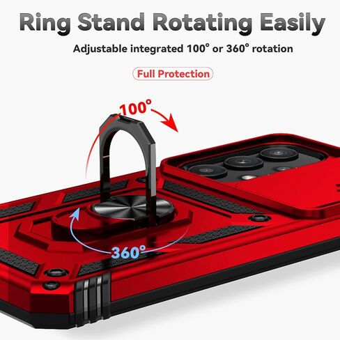 for Galaxy A35 5G Phone Case,with Camera Lens Cover HD Screen Protector,[Military Grade] Ring Car Mount Kickstand Hybrid Hard PC Soft TPU Shockproof Protective Case for Samsung A35 5G, Black in Saudi Arabia