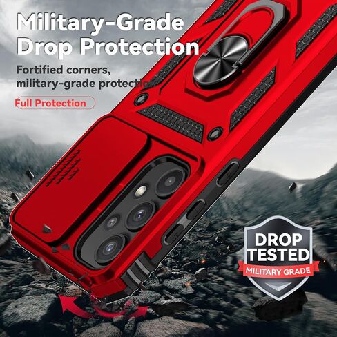 for Galaxy A35 5G Phone Case,with Camera Lens Cover HD Screen Protector,[Military Grade] Ring Car Mount Kickstand Hybrid Hard PC Soft TPU Shockproof Protective Case for Samsung A35 5G, Black in Saudi Arabia