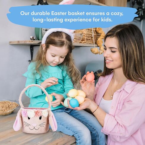 Homarden Plush Easter Bunny Basket for Kids - Cute Fluffy Easter Basket - Carry Around Girl's Basket - Adorable Easter Decoration for Home - Unique Basket for Toys and Candies - 6.6x7.8x7.8 in (Pink) in Saudi Arabia