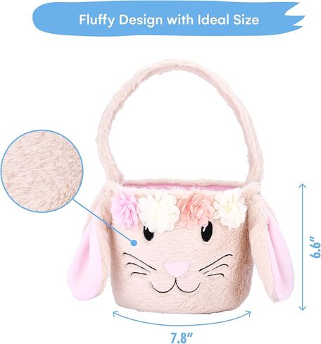 Homarden Plush Easter Bunny Basket for Kids - Cute Fluffy Easter Basket - Carry Around Girl's Basket - Adorable Easter Decoration for Home - Unique Basket for Toys and Candies - 6.6x7.8x7.8 in (Pink) in Saudi Arabia