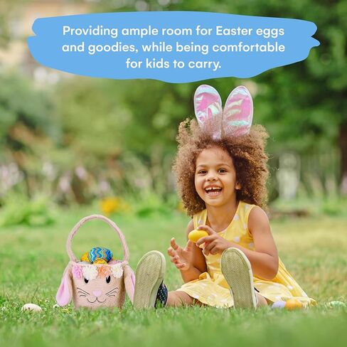 Homarden Plush Easter Bunny Basket for Kids - Cute Fluffy Easter Basket - Carry Around Girl's Basket - Adorable Easter Decoration for Home - Unique Basket for Toys and Candies - 6.6x7.8x7.8 in (Pink) in Saudi Arabia